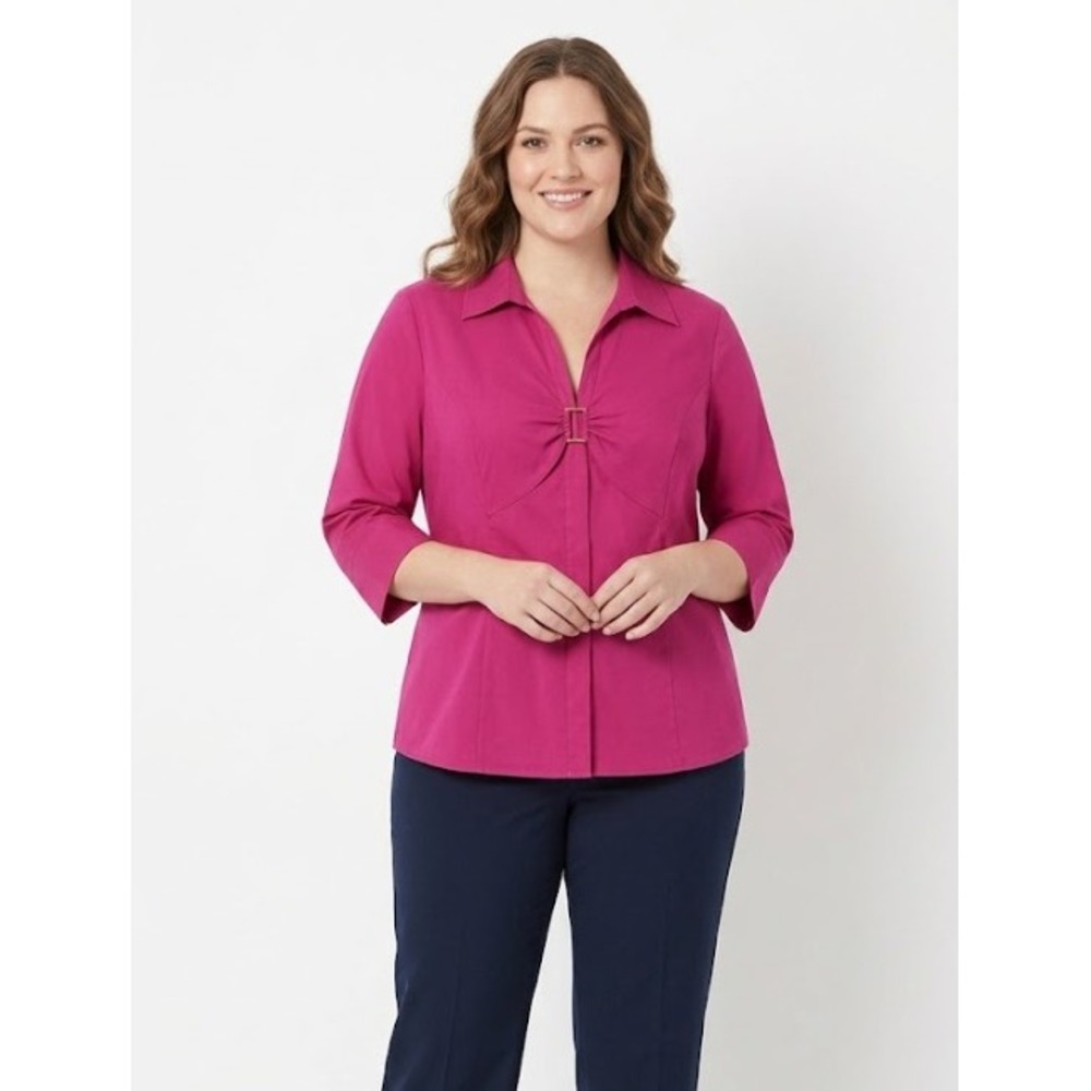 Style & Co. size 16 Pink Magenta Collar 3/4 Sleeve Side Zip Popover Blouse